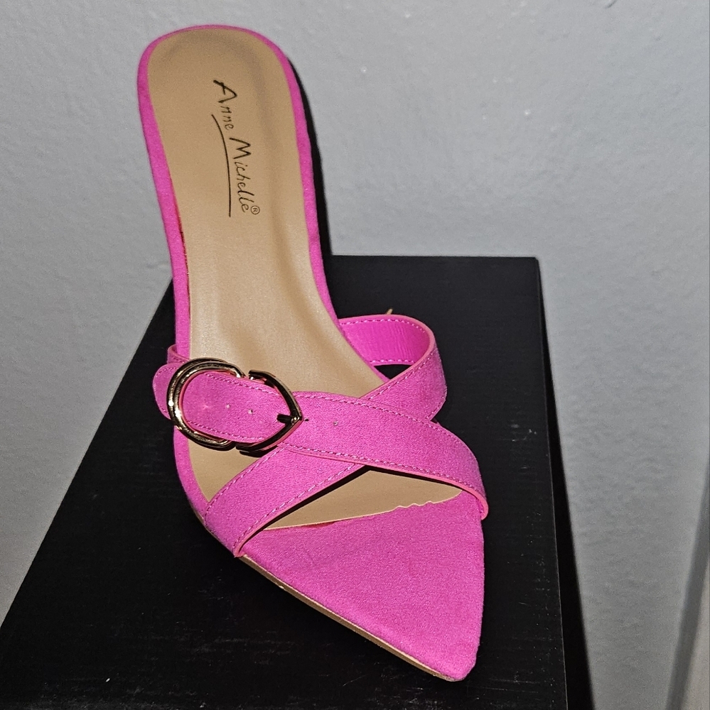 Anne Michelle Exception Pink Open Toe Slip-On Heels - Picture 3 of 5